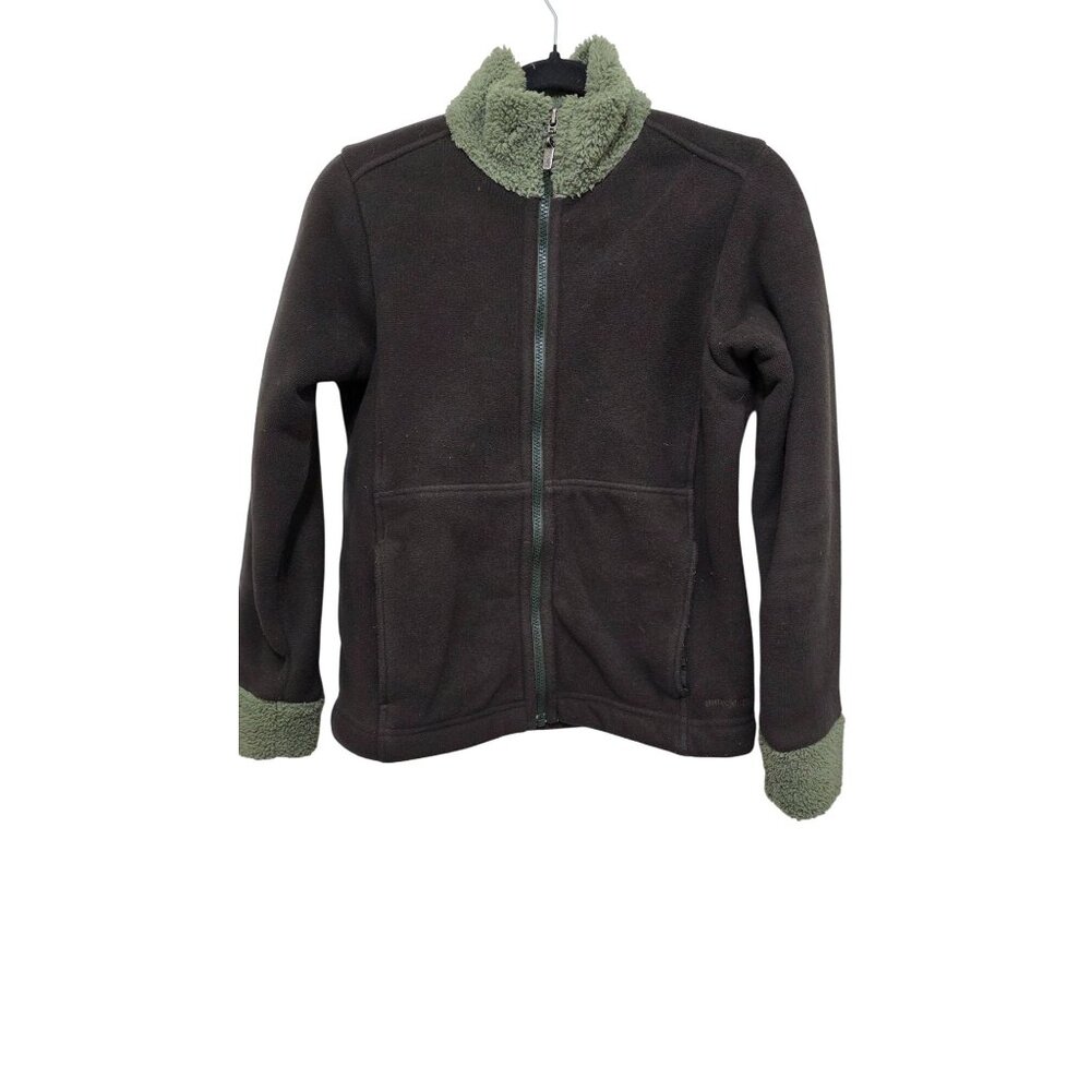 Patagonia Women's Full-Zip Dark Green Fleece Jacket W/ Green Sherpa Collar & Cuf